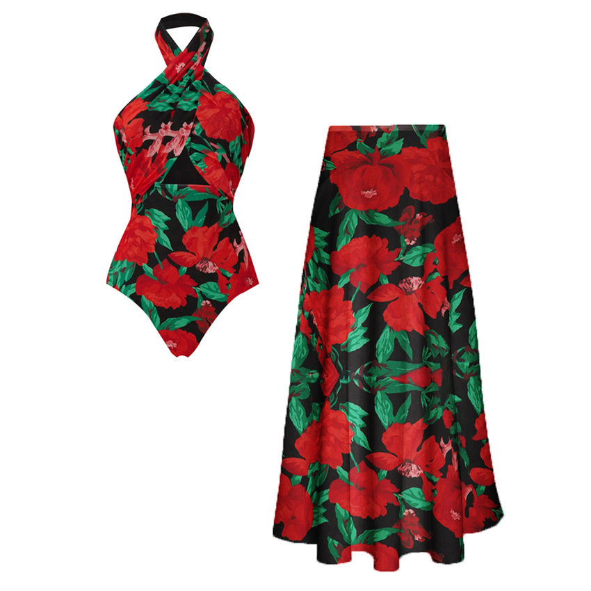 Halter Cut Out Flower Print Swimsuit Set(s)