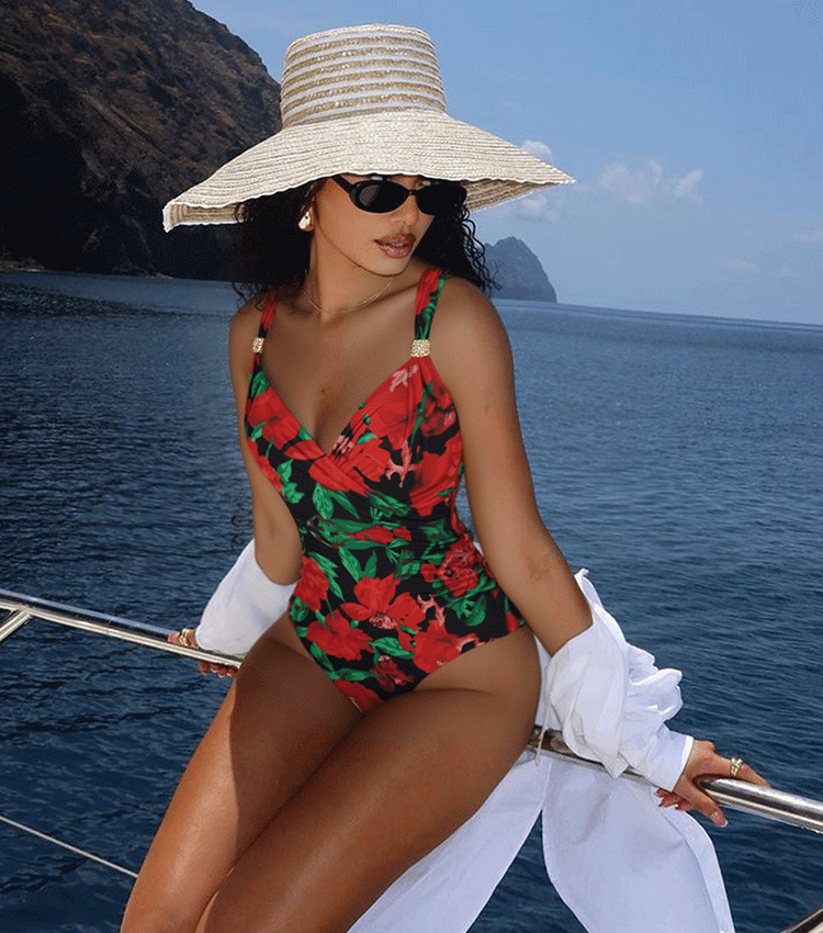 Sling Red Rose Print Swimsuit Set(s)