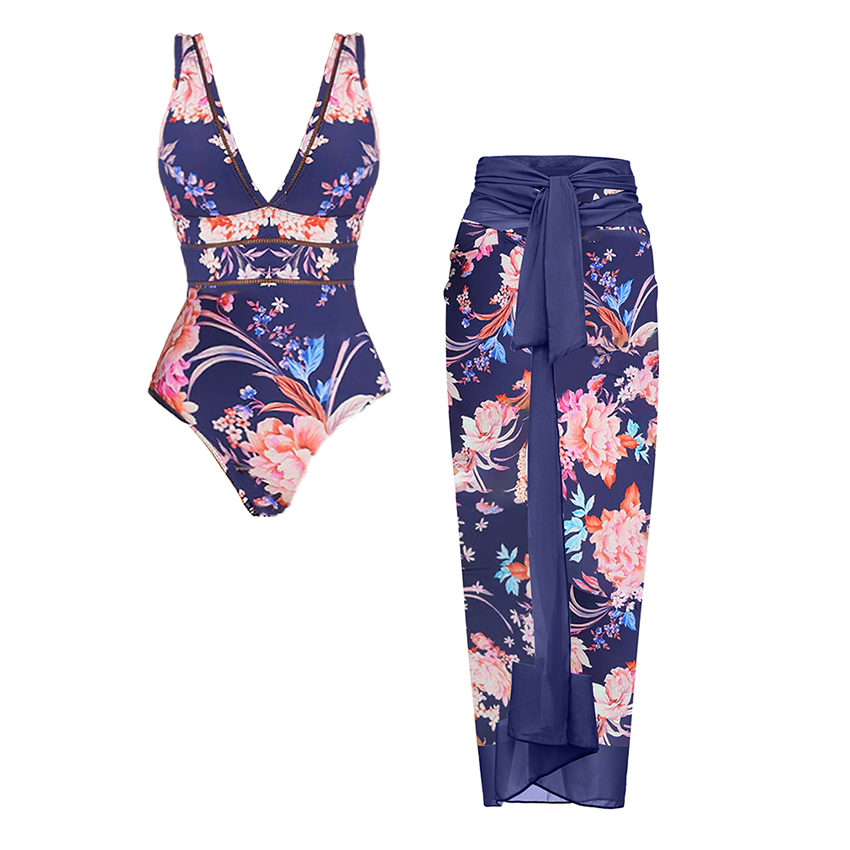 V Neck Printed Purple Swimsuit Set(s)