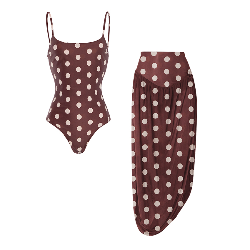 Sling Dot Print Brown Swimsuit Set(s)