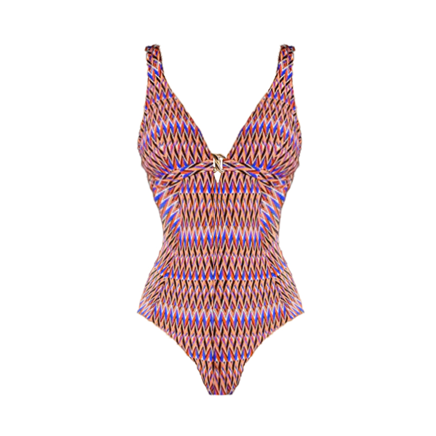 V Neck Line Print Purple Swimsuit Set(s)