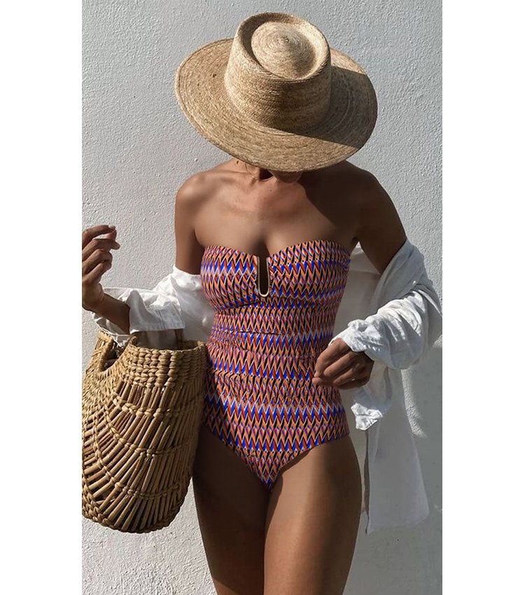 Bandeau Line Print Purple Swimsuit Set(s)