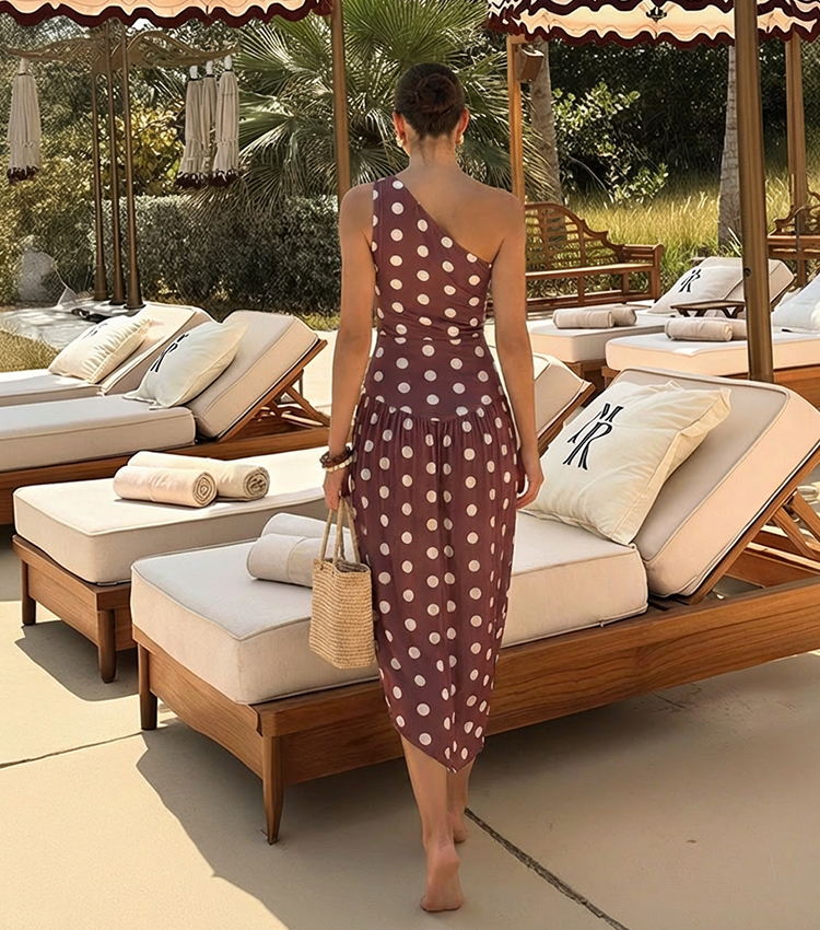 One Shoulder Dot Print Ruched Swimsuit Set(s)