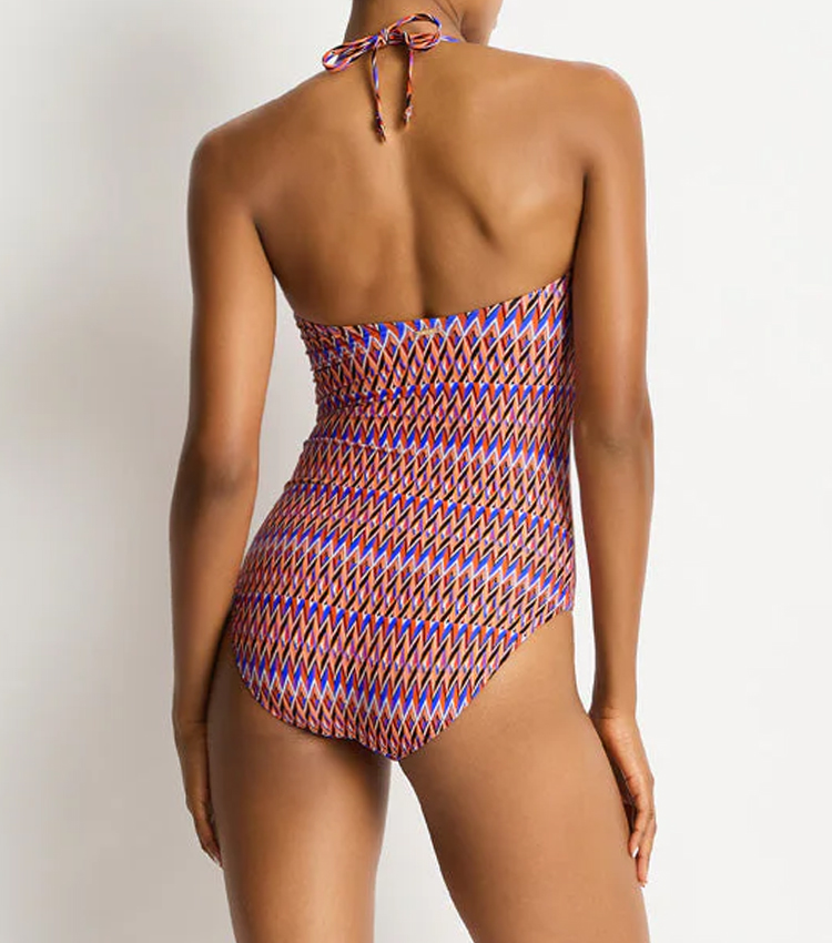 Bandeau Line Print Purple Swimsuit Set(s)