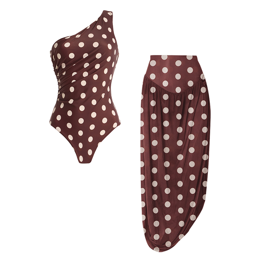 One Shoulder Dot Print Ruched Swimsuit Set(s)