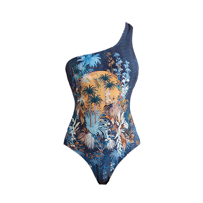 One Shoulder Cut Out Blue Swimsuit Set(s)
