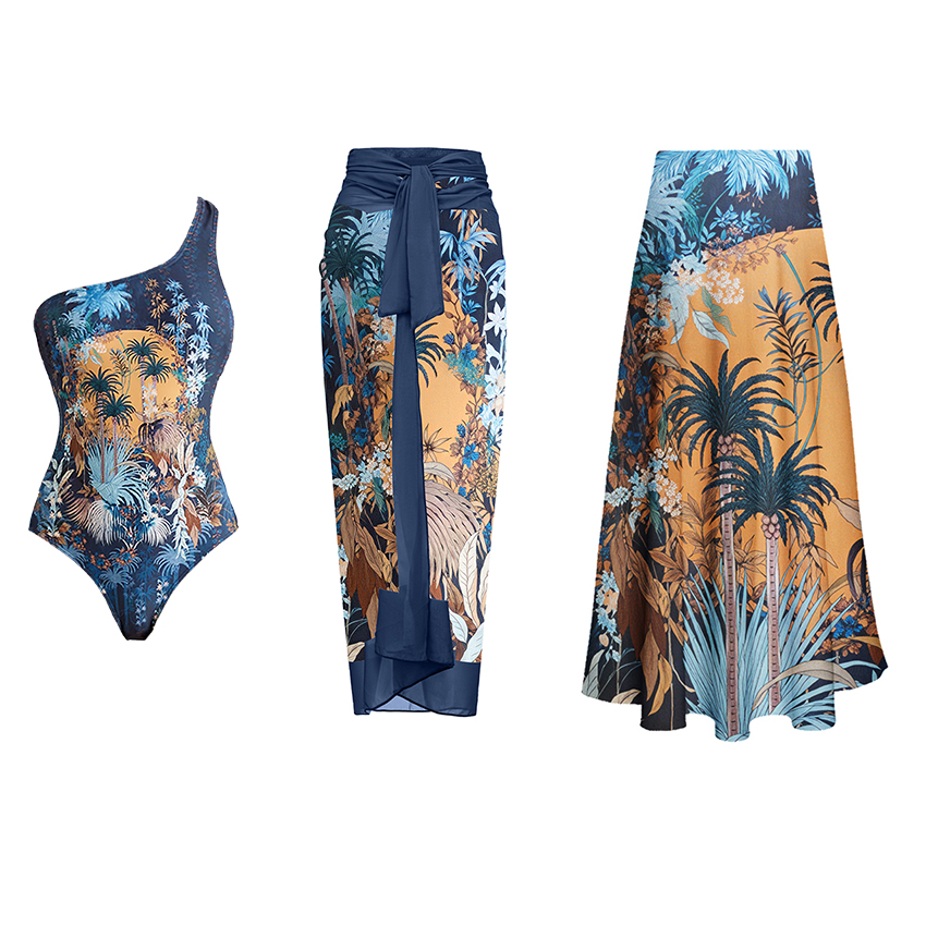 One Shoulder Cut Out Blue Swimsuit Set(s)