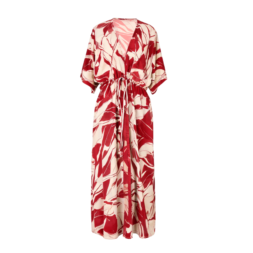Red Abstract Wrap Maxi Dress