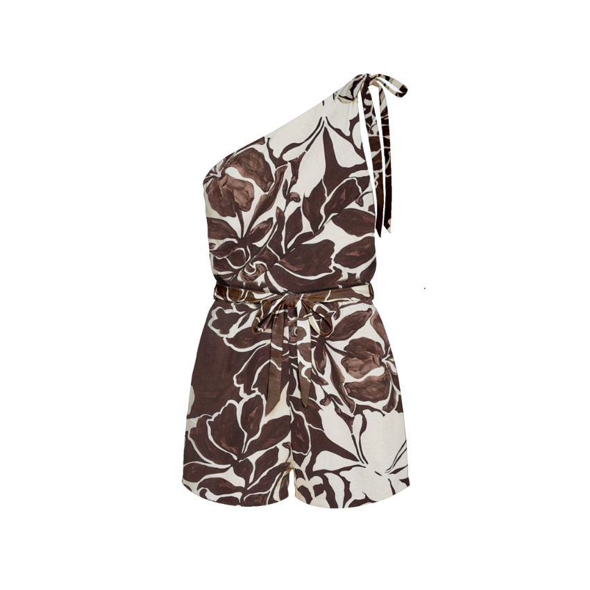 Abstract Floral One-Shoulder Jumpsuit