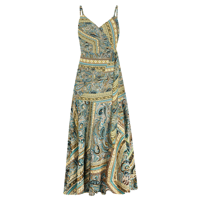 Vintage Paisley Print Wrap Slip Maxi Dress