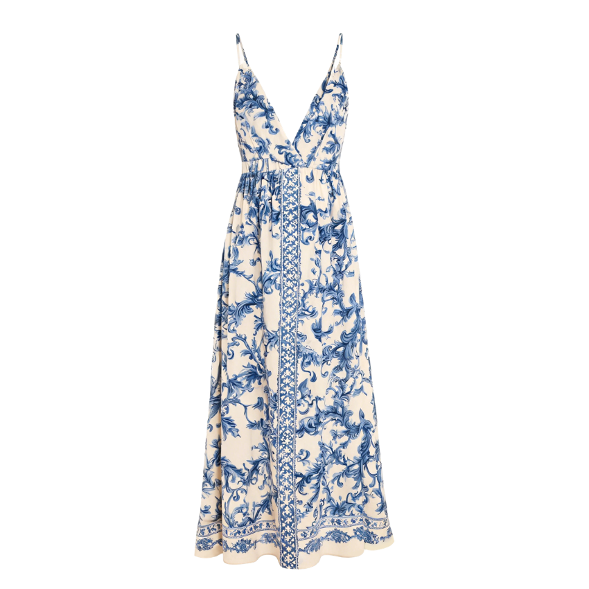 Navy Porcelain Print Spaghetti Strap Maxi Dress