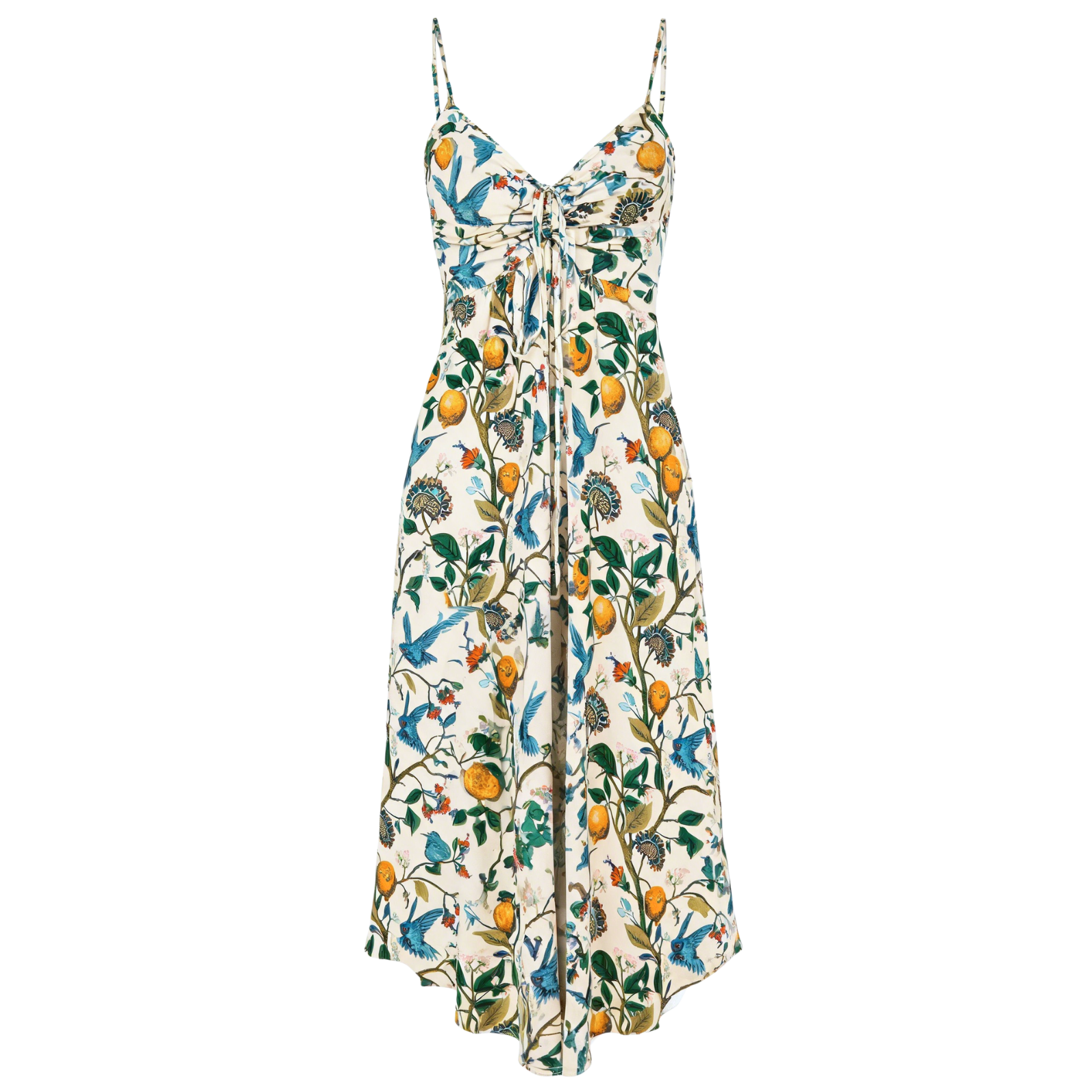 Citrus Bird Print Twist Front Slip Maxi Dress