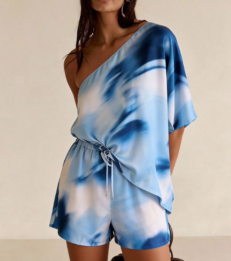One-shoulder tie-dye bodysuit