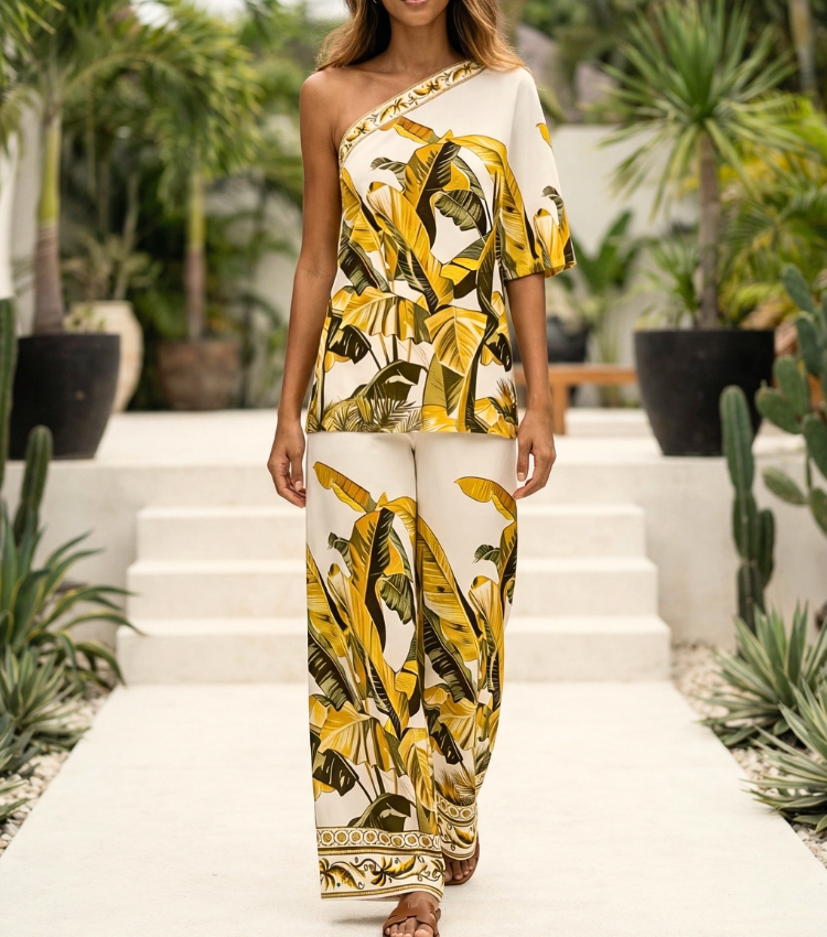 Golden Tropics One-Shoulder Set