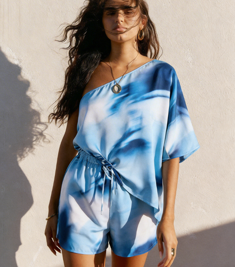 One-shoulder tie-dye bodysuit