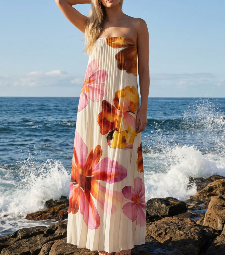 Watercolor Wash Strapless Dress
