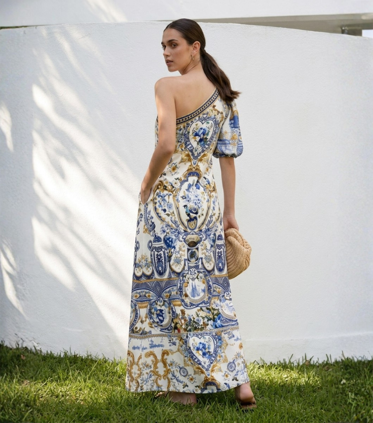 Baroque One-Shoulder Maxi Dresss