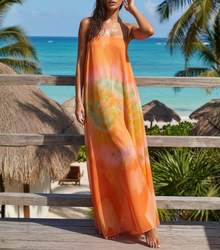Tropical Tie Dye Chiffon Beach Dress