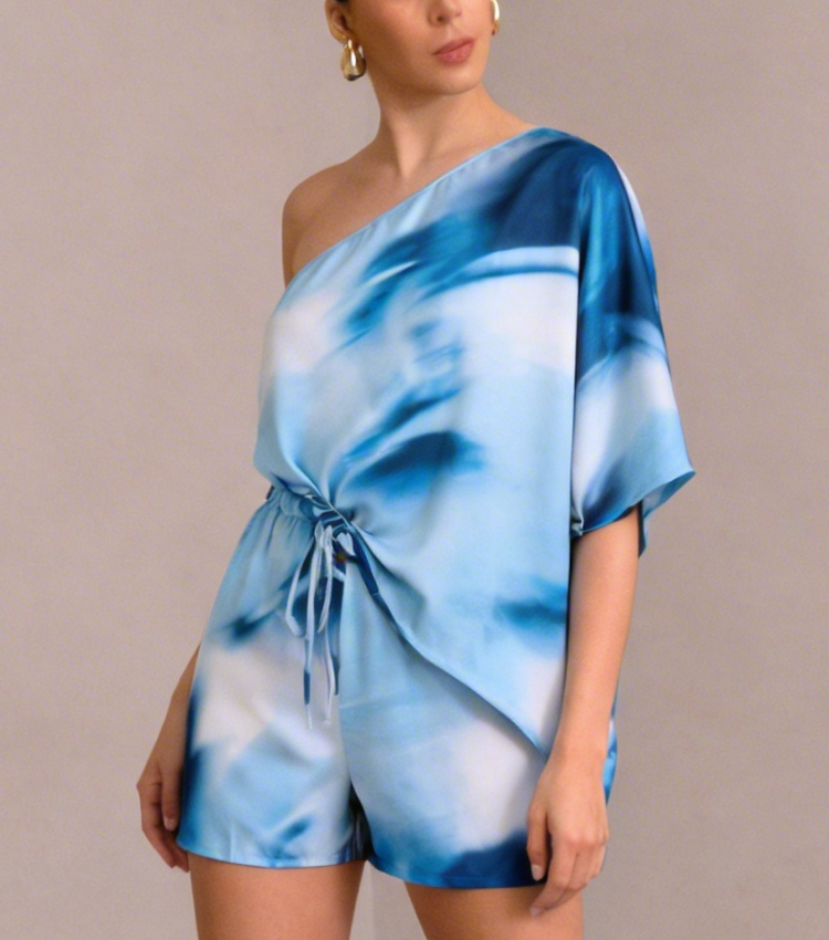 One-shoulder tie-dye bodysuit