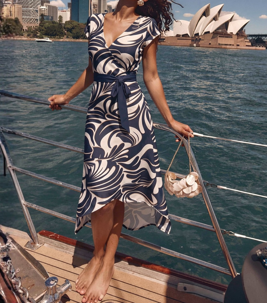 Blue Swirl Print Short Sleeve Midi Dress
