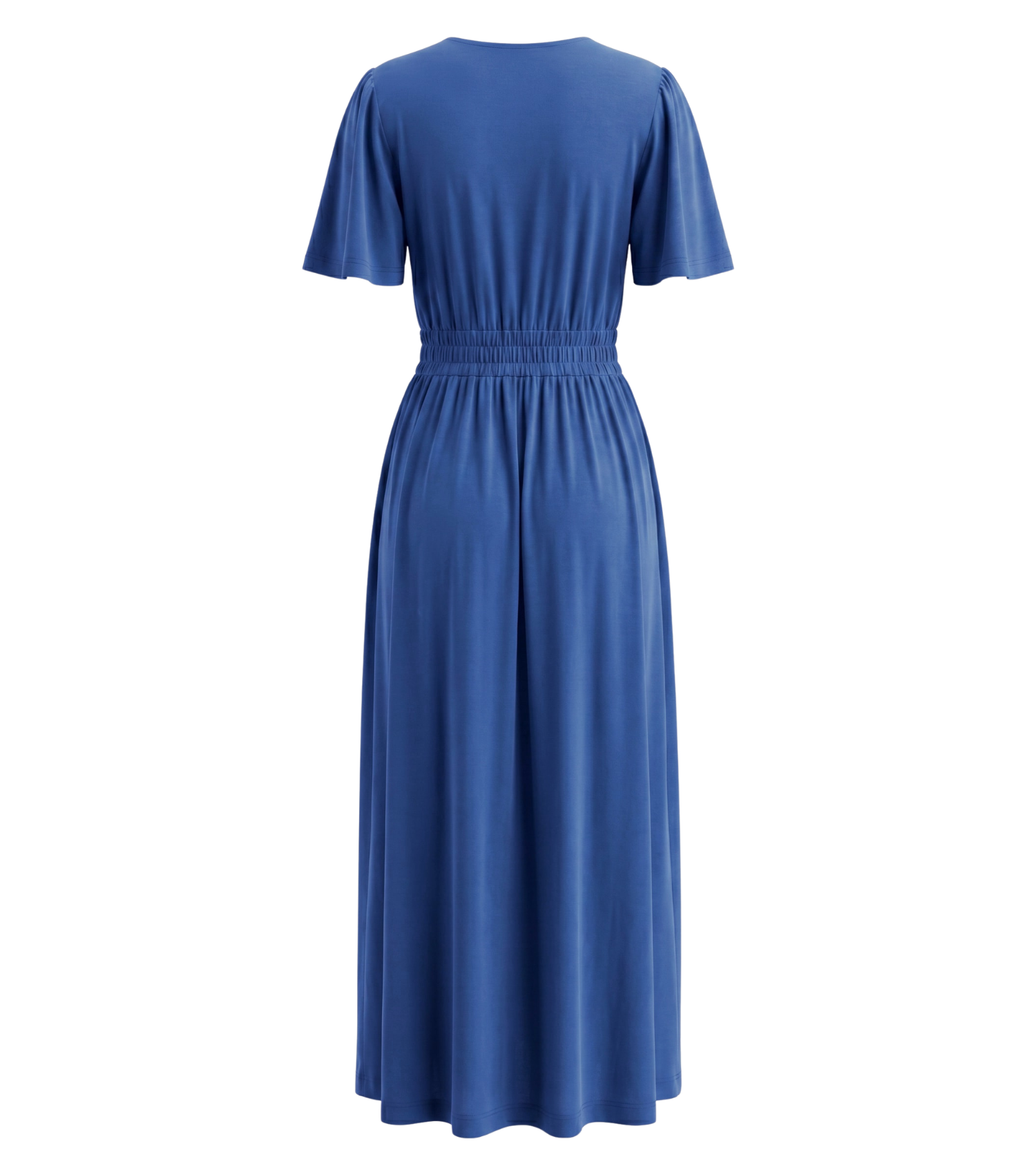Solid Blue Twist-Waist Slit Midi Dress