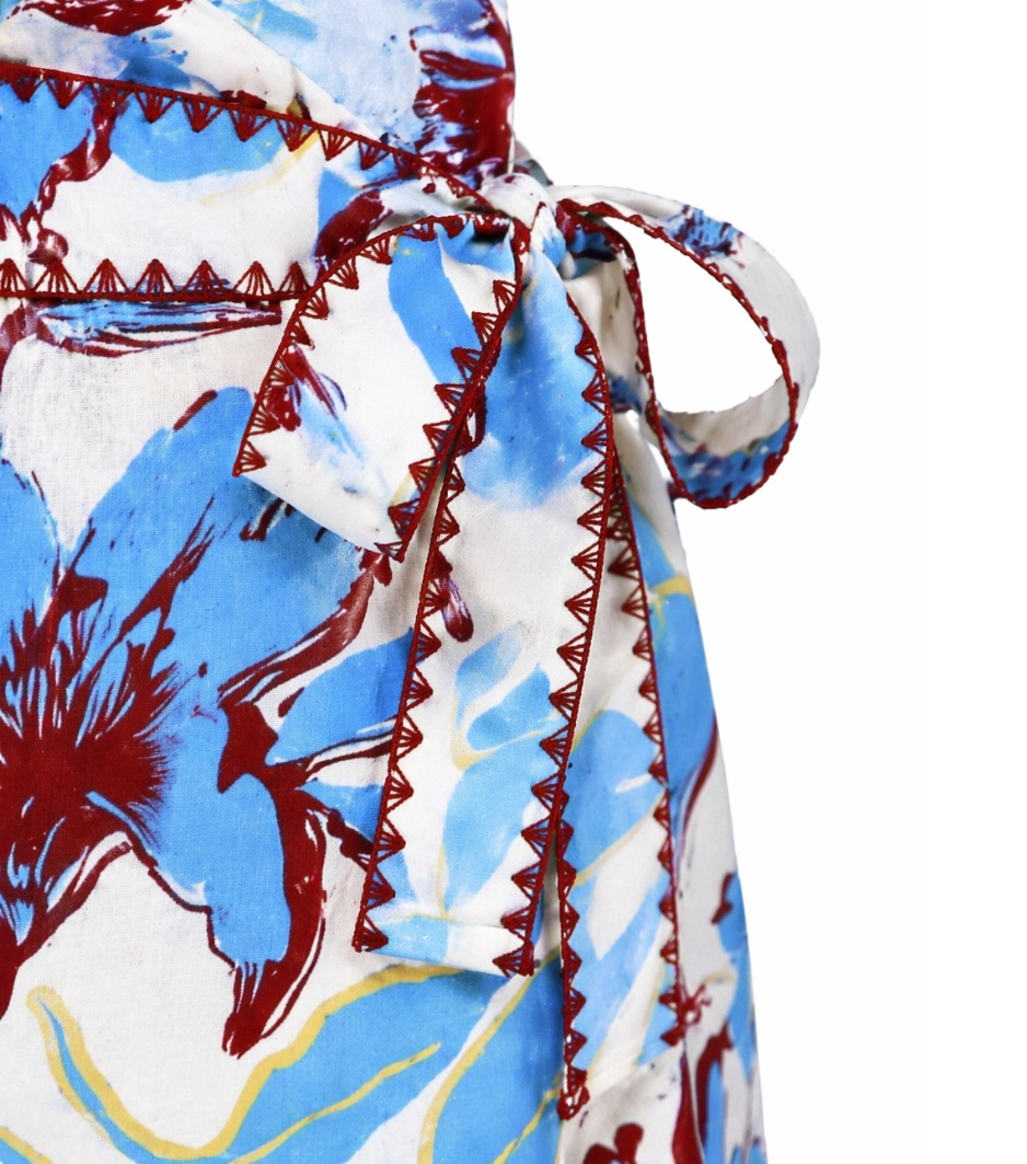 Blue & Red Floral V-Neck Belted Romper