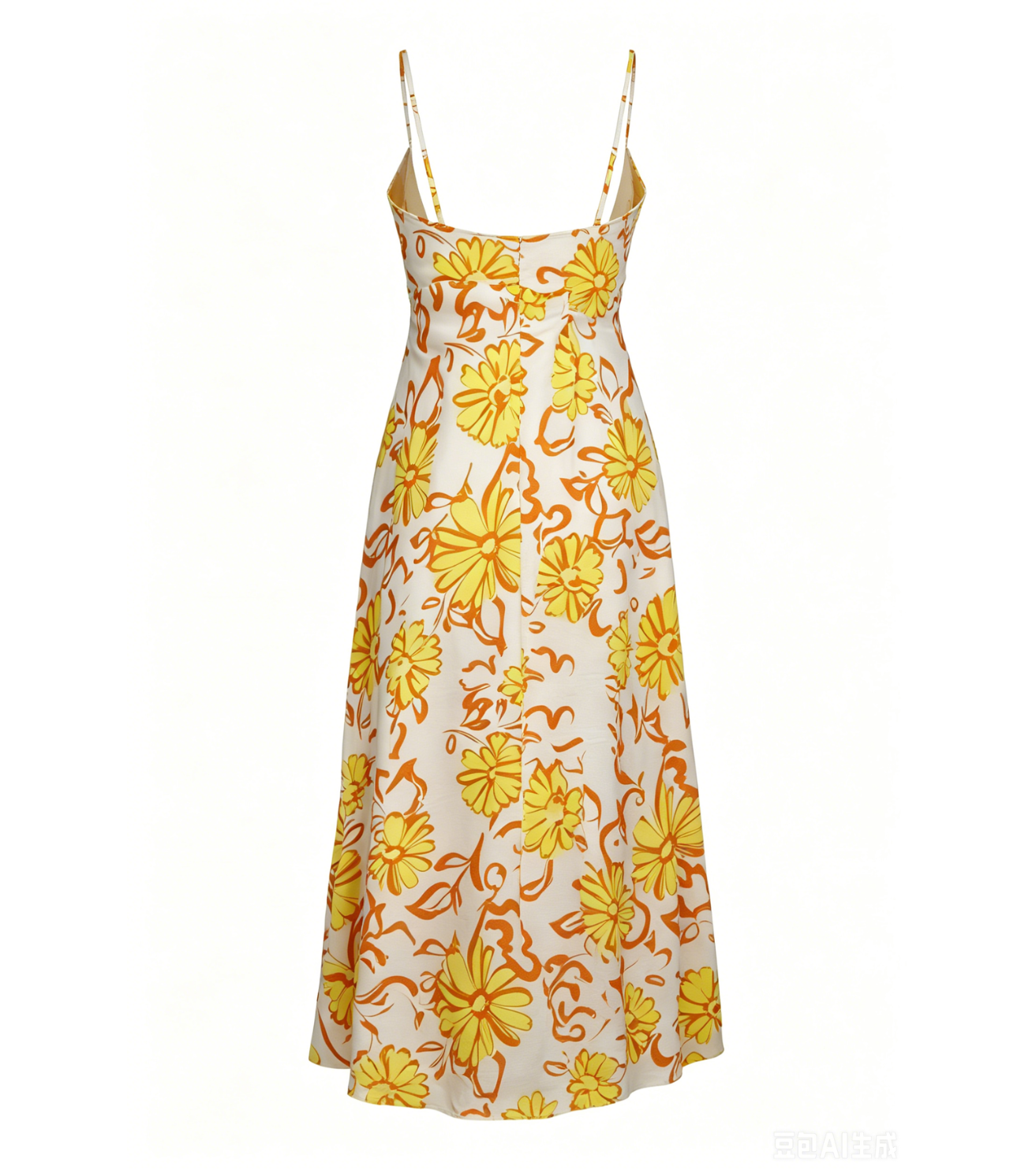 Yellow Floral Wrap Spaghetti Strap Midi Dress