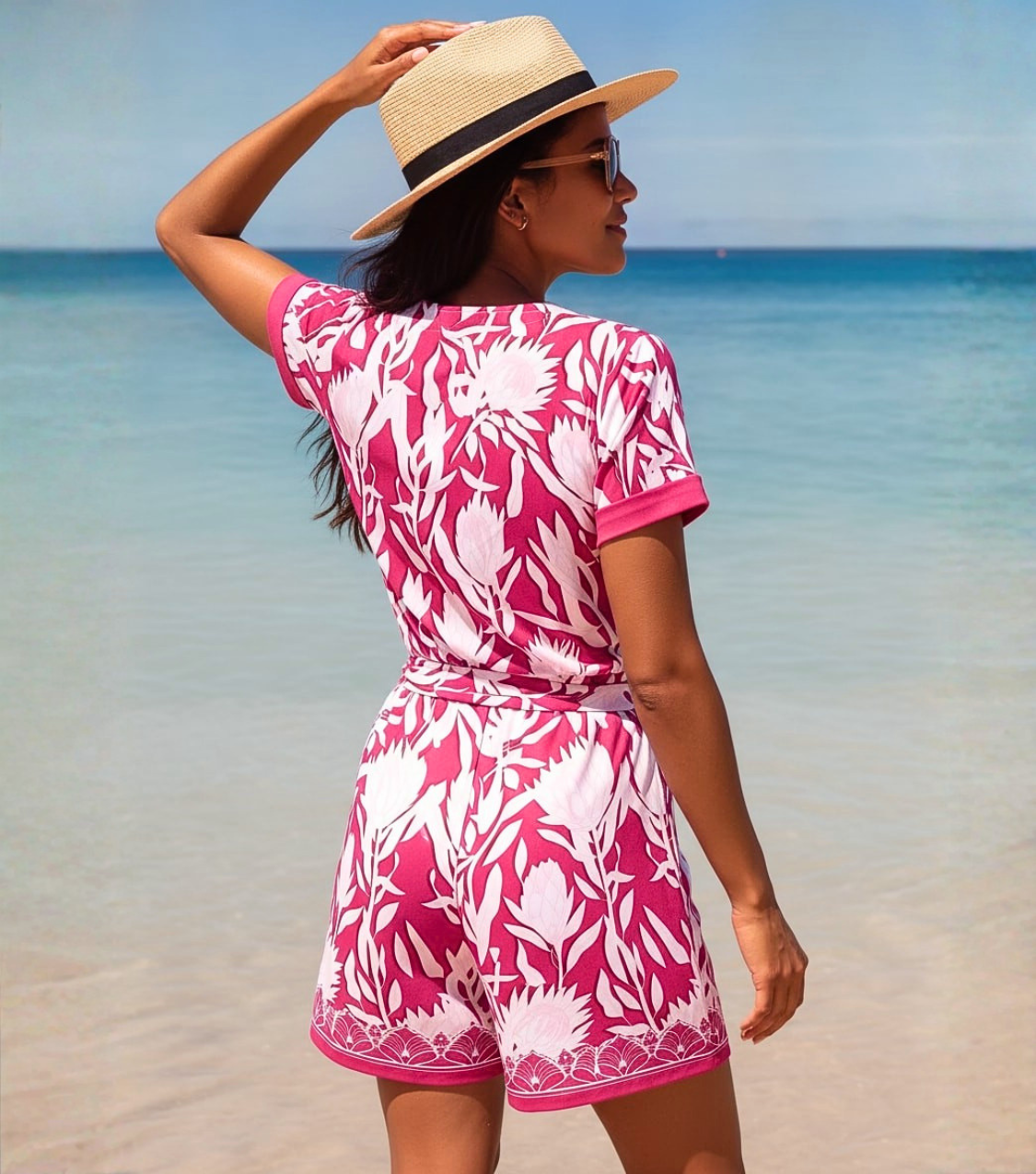 Pink Block Print Wrap Romper