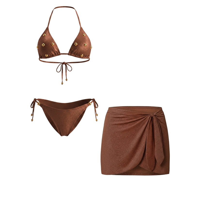 Sling Sexy Glossy Fabric Lace Up Bikini Swimsuit Set(s)