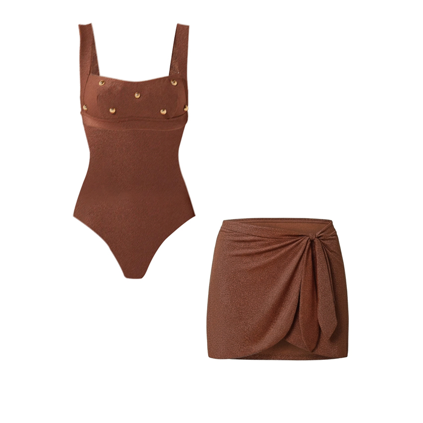 Sling Glossy Fabric Bead Embellishments Swimsuit Set(s)