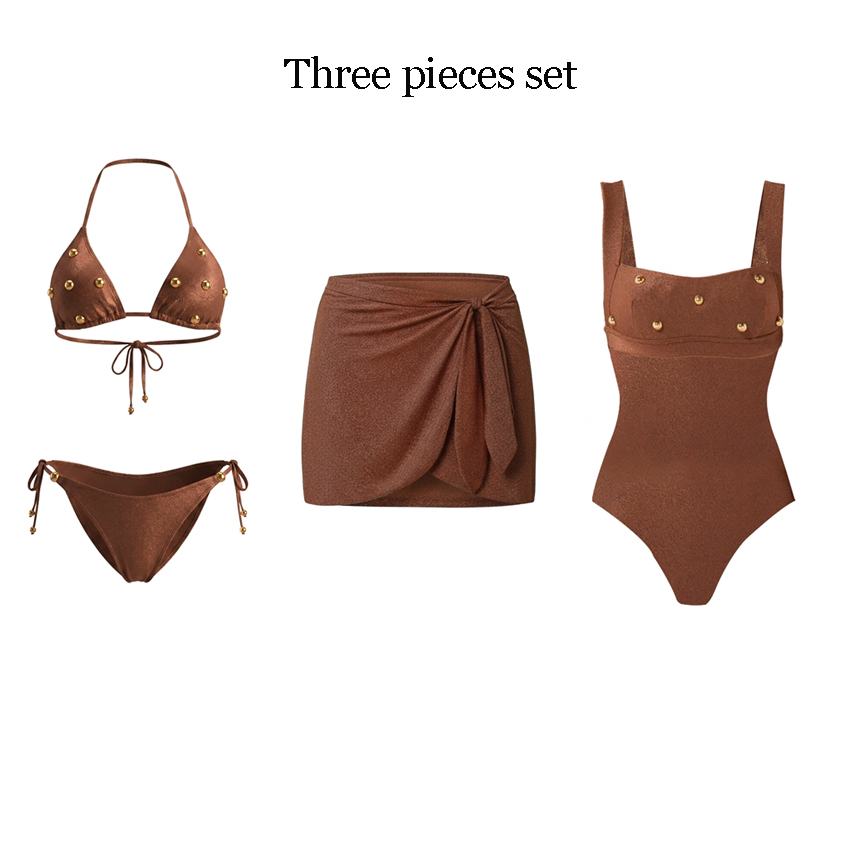 Sling Sexy Glossy Fabric Lace Up Bikini Swimsuit Set(s)