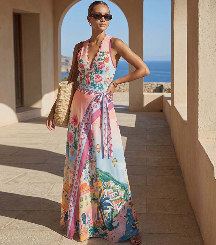 Scallop Cut Neck One Piece Swimsuit and Skirt