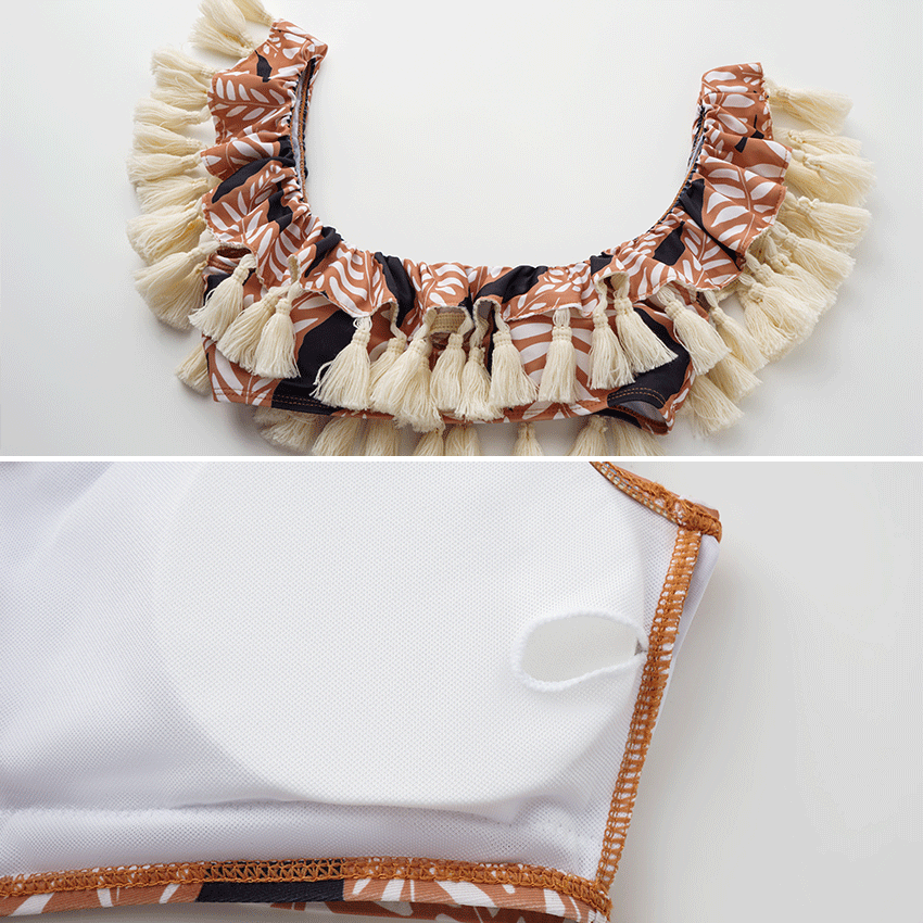 Round Neck Tassel Printed High Waist Bikini Swimsuit Set(s)