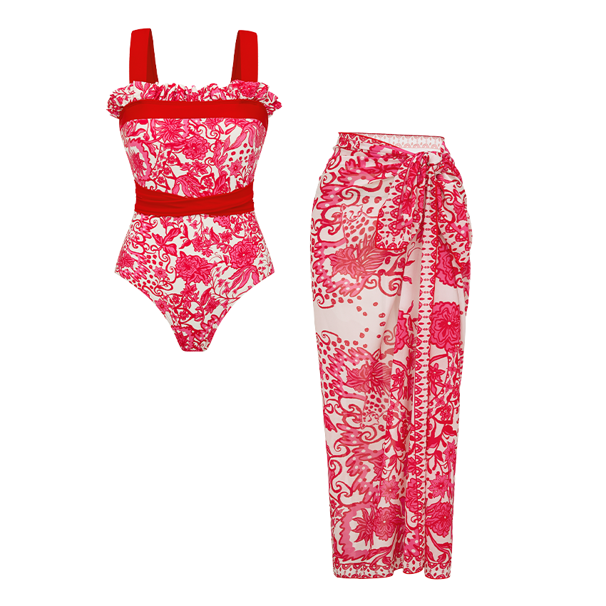 Bandeau Ruffle Printed Swimsuit Set(s)