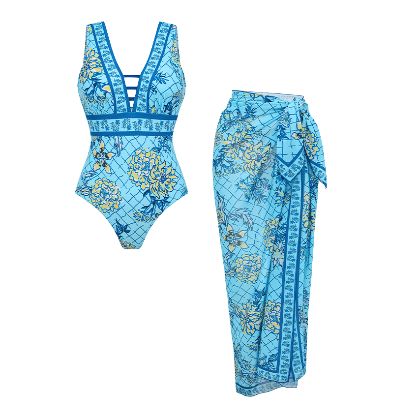 V Neck Blossom Print Swimsuit Set(s)