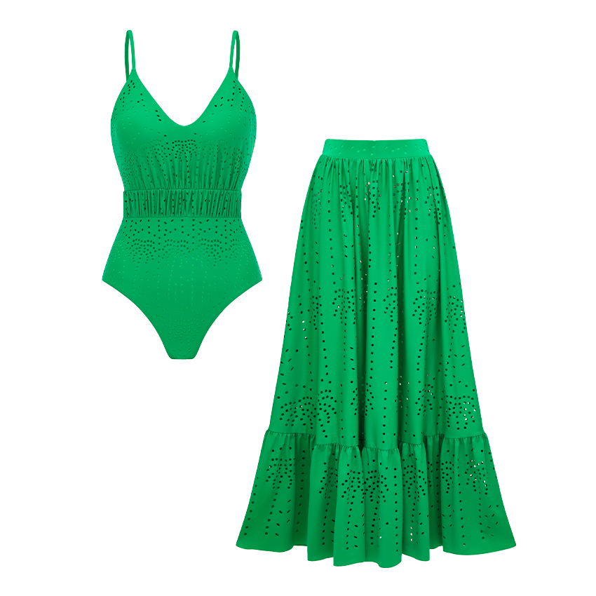 V Neck Laser Cutting Flower Hollow Swimsuit Set(s)