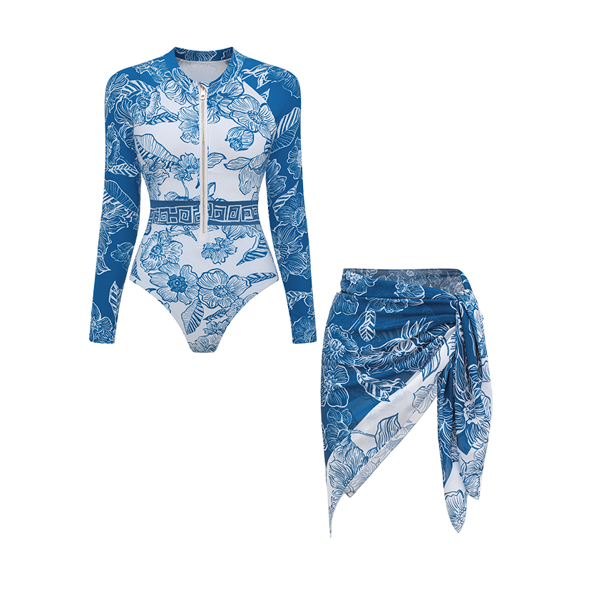 Color Block Long Sleeve Rashguard Swimsuit Set(s)