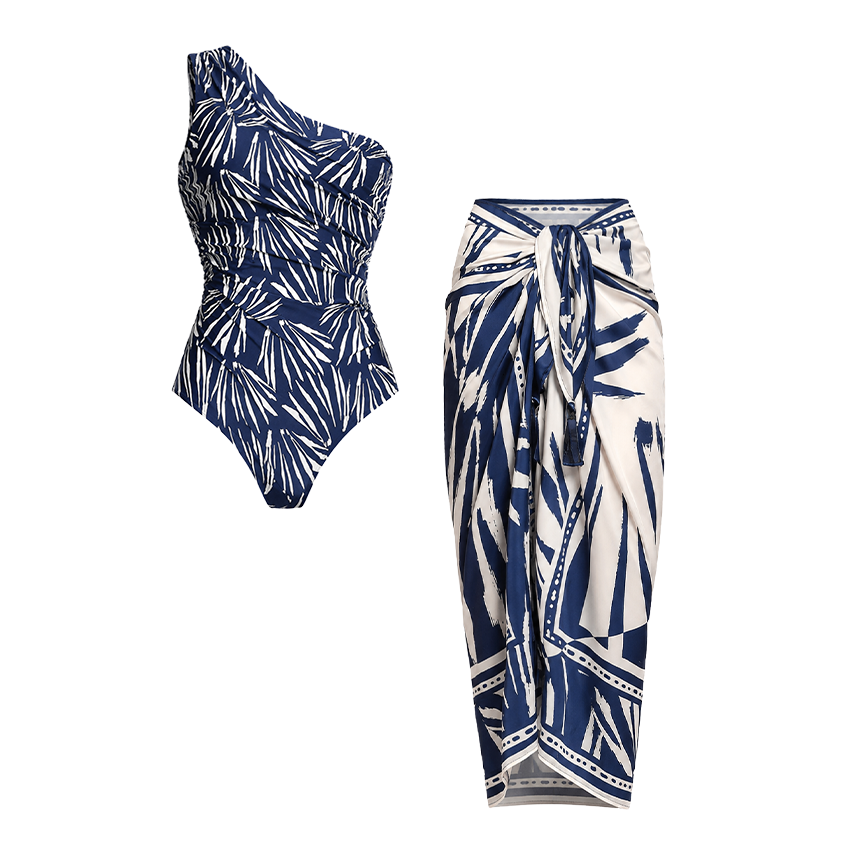 Oblique Shoulder Printed Swimsuit Set(s)