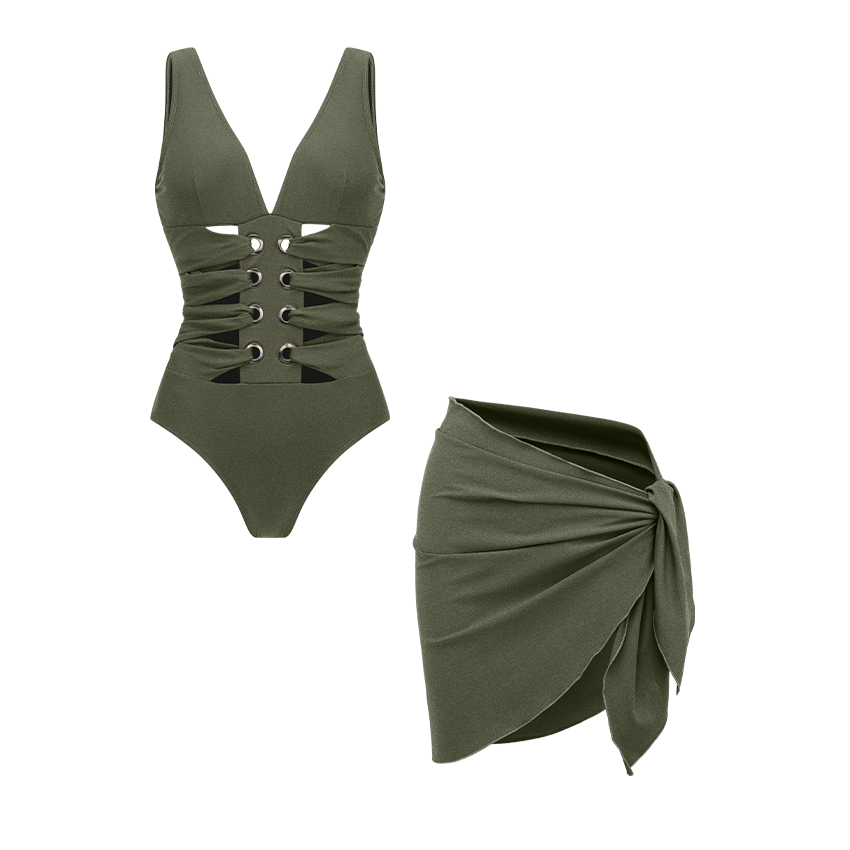 Cutout V Neck Flash Swimsuit Set(s)