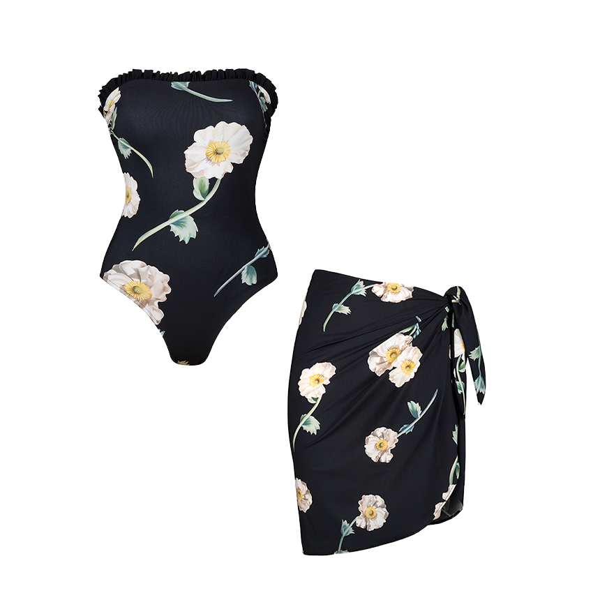 Bandeau Frilled Printed Swimsuit Set(s)