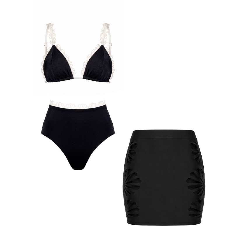 V Neck Lace Solid Color Swimsuit Set(s)