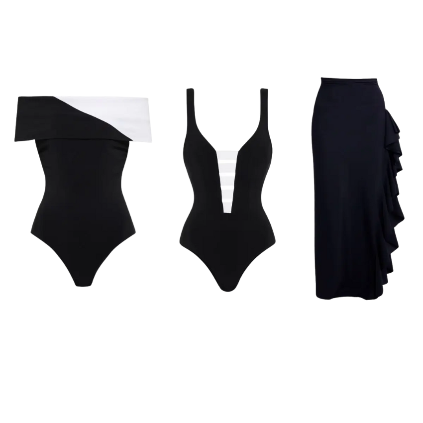 Cutout Color Block One Piece Swimsuit and Skirt