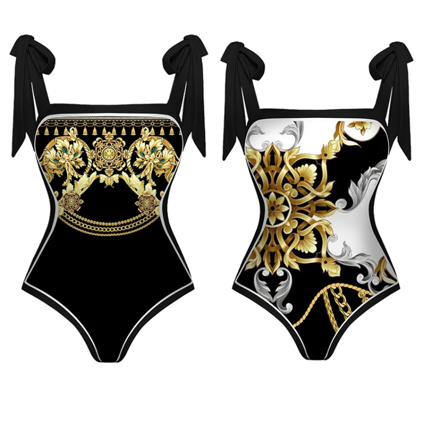 Reversible Tie-shoulder One Piece Swimsuit and Sarong Flaxmaker