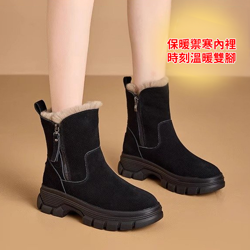 兔毛雙拉鍊雪靴