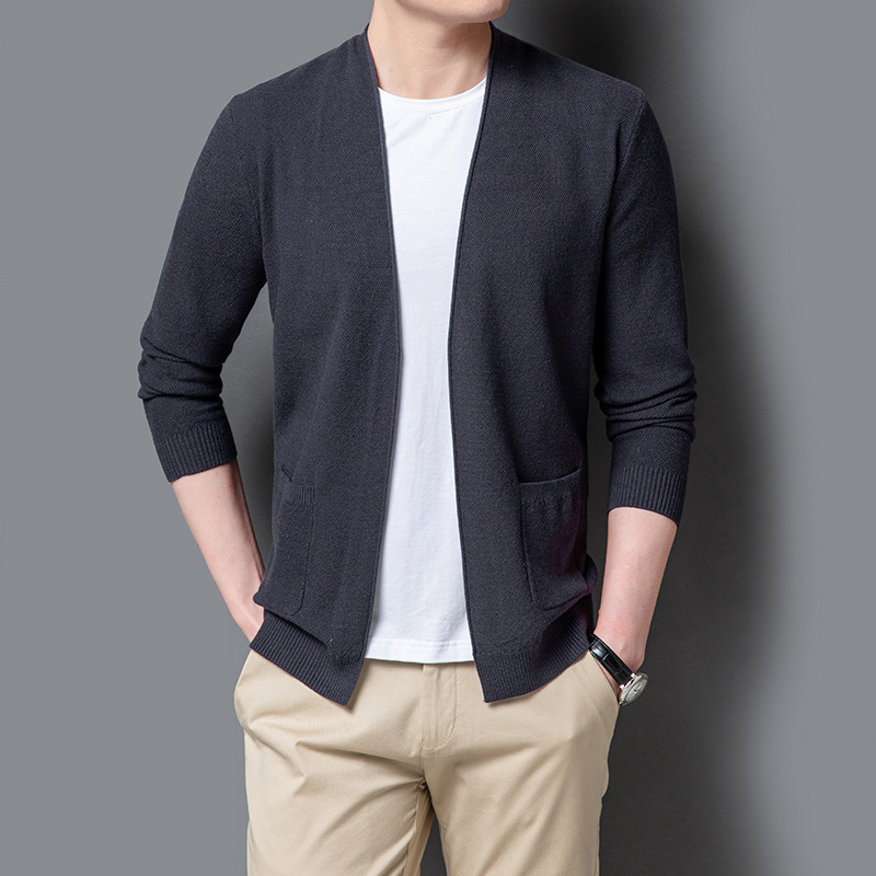 不縮水男士純色羊毛針織開襟衫