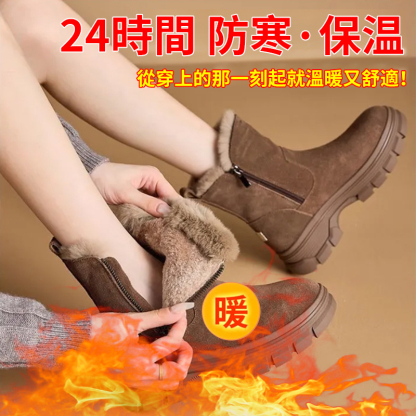 兔毛雙拉鍊雪靴