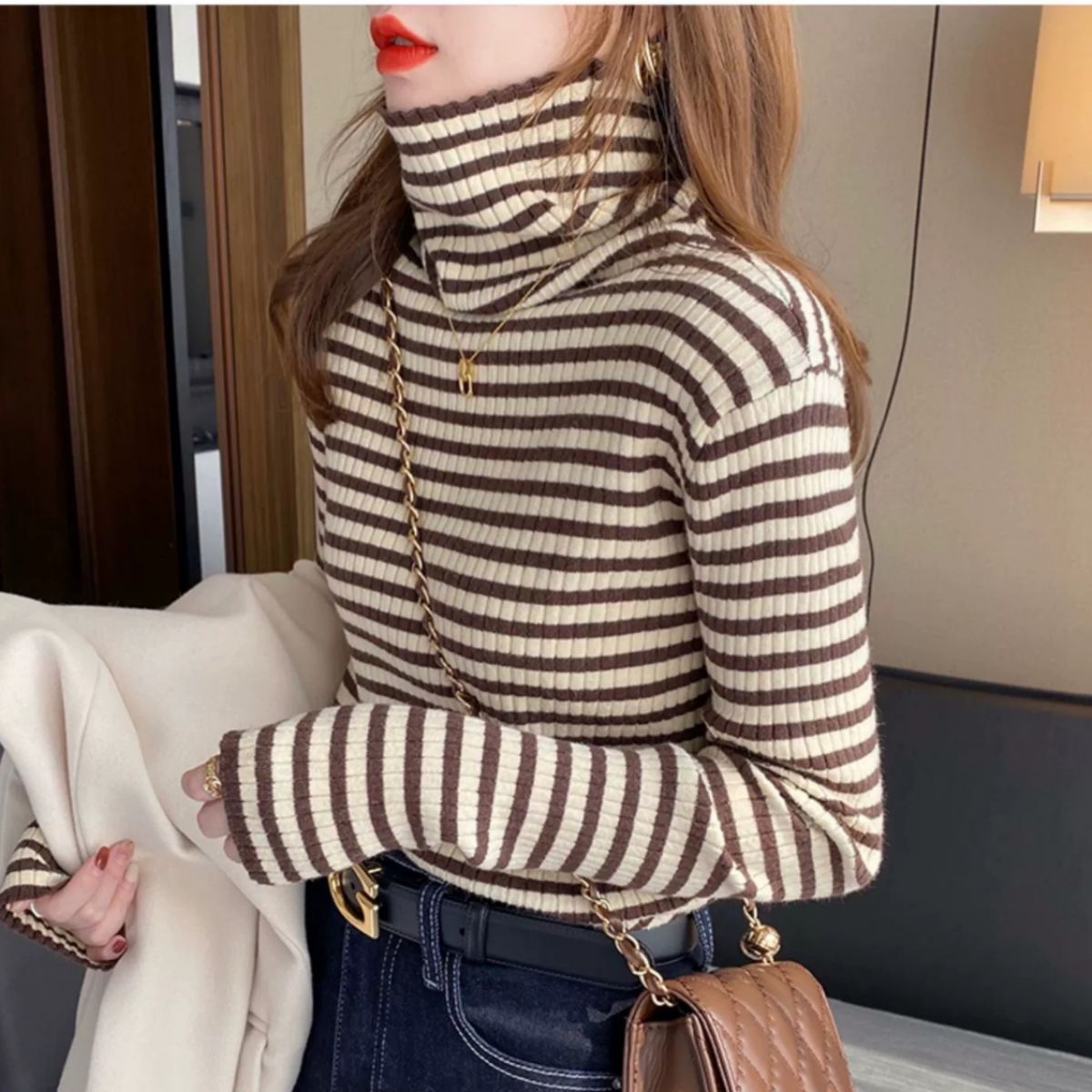 高彈修身保暖針織衫