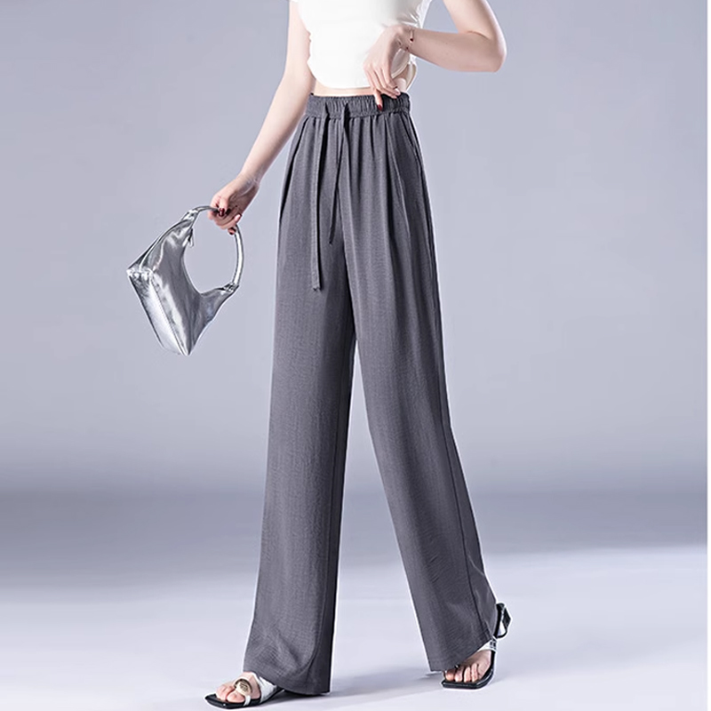 [Look 20 pounds thinner] High waist drawstring textured ice silk narrow pants