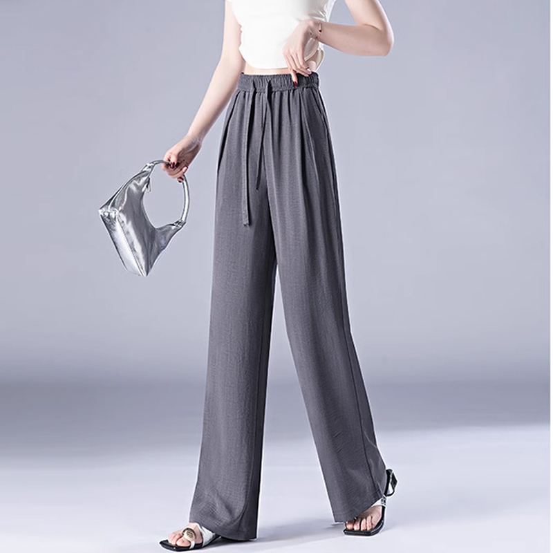 [Look 20 pounds thinner] High waist drawstring textured ice silk narrow pants
