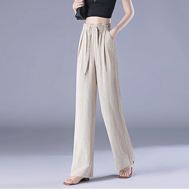 [Look 20 pounds thinner] High waist drawstring textured ice silk narrow pants